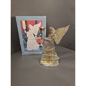 VINTAGE SILVER PLATE METAL 9" CHRISTMAS ANGEL CANDLE HOLDER IN 1994 ORIGINAL BOX